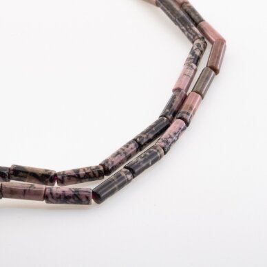 Rhodonite, Natural, B Grade, Tube Bead, Pink-Black, 37-39 cm/strand, 4x13 mm