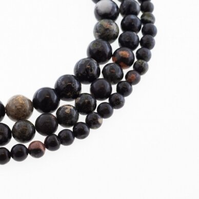 Plum Blossom Jade (Andesite), Natural, AB Grade, Round Bead, Black-Multicolor, 37-39 cm/strand, 6, 8, 10, 12 mm