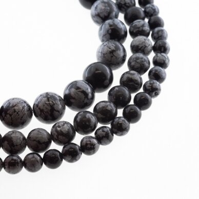 Snowflake Obsidian, Natural, AB Grade, Round Bead, Black-White, 37-39 cm/strand, 4, 6, 8, 10, 12 mm