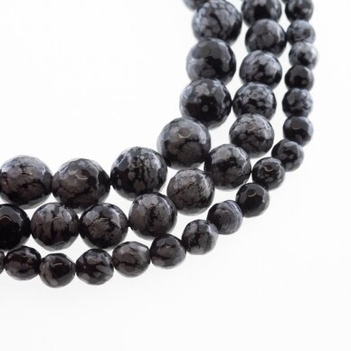 Snowflake Obsidian, Natural, AB Grade, Faceted Round Bead, Black-White, 37-39 cm/strand, 4, 6, 8, 10, 12 mm