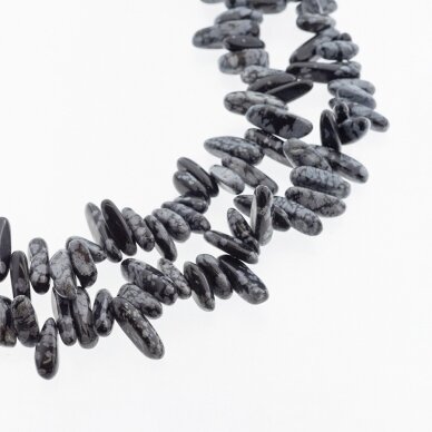 Snowflake Obsidian, Natural, AB Grade, Hawaiian Chip Bead, Black-White, 37-39 cm/strand, about 4x13-7x22 mm