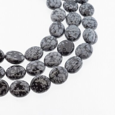 Snowflake Obsidian, Natural, AB Grade, Puffed Oval Bead, Black-White, 37-39 cm/strand, 14x16 mm