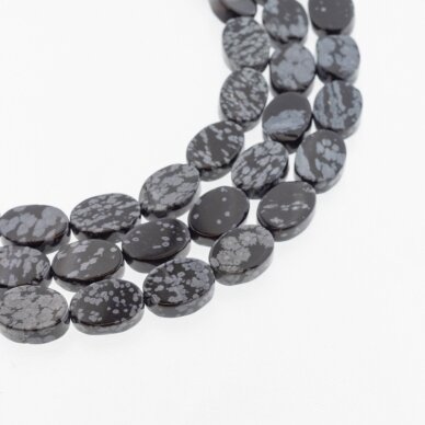 Snowflake Obsidian, Natural, AB Grade, Flat Oval Bead, Black-White, 37-39 cm/strand, 10x15 mm