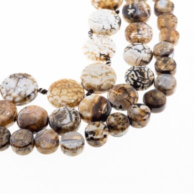 Chocolate Crackle Agate, Natural, Dyed, Heated, Flat Disc Bead, Brown-White, 37-39 cm/strand, 15, 18, 20, 24, 30 mm