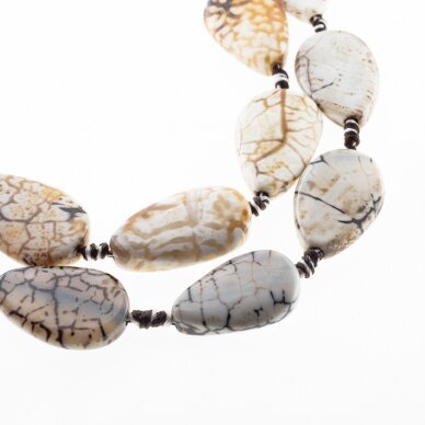 Chocolate Crackle Agate, Natural, Dyed, Heated, Flat Teardrop Bead, Brown-White, 37-39 cm/strand, about 20x30, 23x35 mm