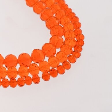 Stikliniai kristalai, briaunuoti, rondelės forma, #015 skaidri oranžinė spalva, 2x1, 3x2, 4x3, 6x4, 8x6, 10x8, 11x9 mm