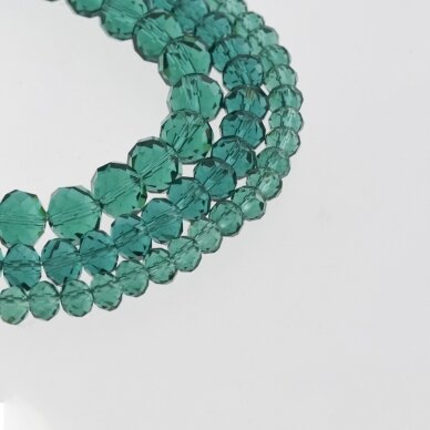Stikliniai kristalai, briaunuoti, rondelės forma, #027 skaidri žalios jūros bangos spalva, 2x1, 3x2, 4x3, 6x4, 8x6, 10x8, 11x9 mm