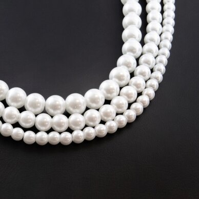 Glass Pearl Imitation, Round Bead, #01 White, 78-80 cm/strand, 4, 6, 8, 10, 12 mm