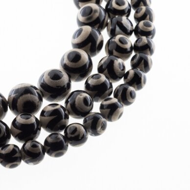 Tibetan Style Dzi Agate, Natural, B Grade, Dyed, Round Bead, Eyed Beige-Black, 37-39 cm/strand, 8, 10, 12 mm