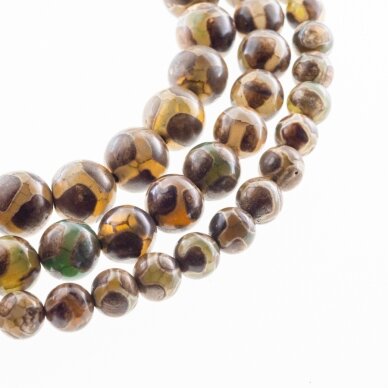 Tibetan Style Dzi Agate, Natural, B Grade, Dyed, Heated, Round Bead, Turtle Back Dark Brown-Green, 37-39 cm/strand, 8, 10, 12 mm