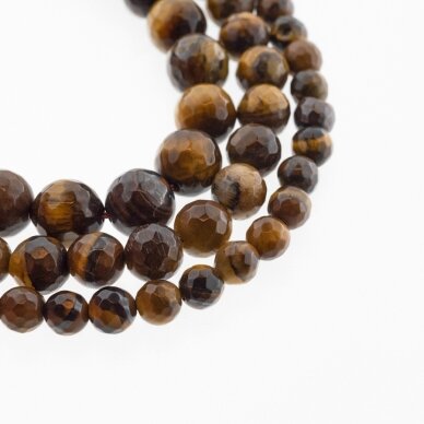 Tigereye, Natural, AB Grade, Faceted Round Bead, Brown, 37-39 cm/strand, 4, 6, 8, 10, 12, 14 mm