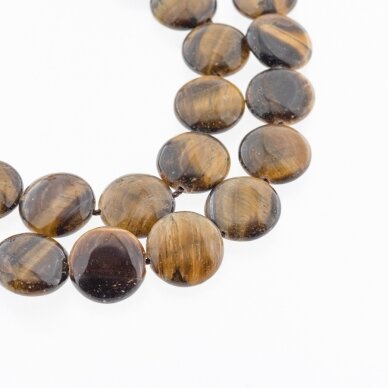 Tigereye, Natural, AB Grade, Puffed Disc Bead, Brown, 37-39 cm/strand, 16 mm