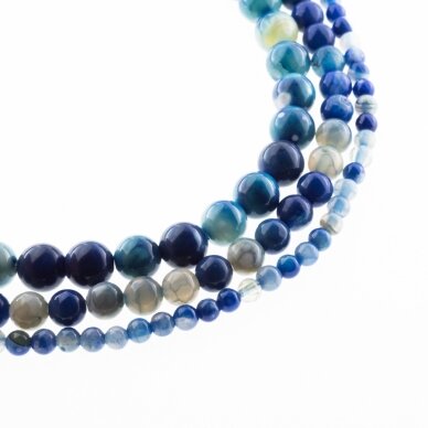 Tiger Skin Fire Agate, Natural, Dyed, Round Bead, Blue, 37-39 cm/strand, 4, 6, 8, 10, 12, 14 mm