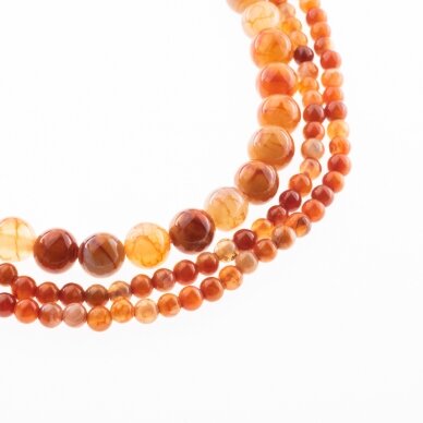 Tiger Skin Fire Agate, Natural, Dyed, Round Bead, Orange, 37-39 cm/strand, 4, 6, 8, 10, 12, 14 mm