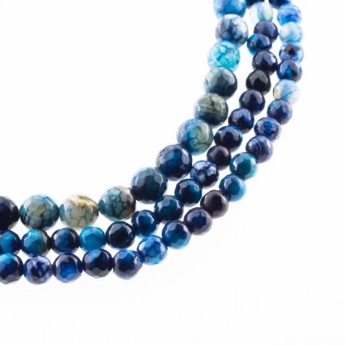 Tiger Skin Fire Agate, Natural, Dyed, Faceted Round Bead, Blue, 37-39 cm/strand, 4, 6, 8, 10, 12, 14 mm