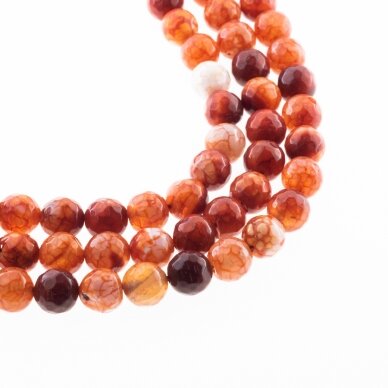 Tiger Skin Fire Agate, Natural, Dyed, Faceted Round Bead, Orange, 37-39 cm/strand, 4, 6, 8, 10, 12, 14 mm