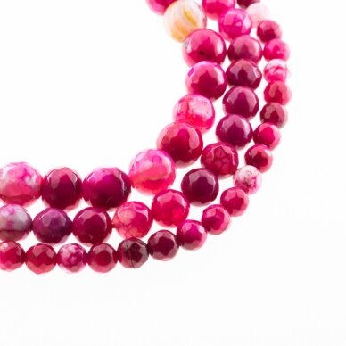 Tiger Skin Fire Agate, Natural, Dyed, Faceted Round Bead, Pink, 37-39 cm/strand, 4, 6, 8, 10, 12, 14 mm