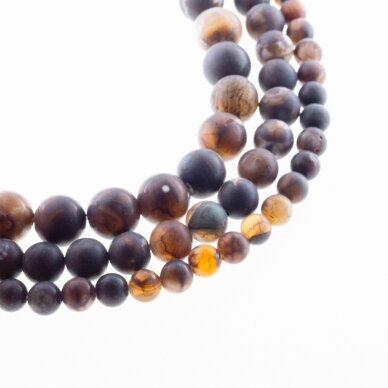 Tiger Skin Fire Agate, Natural, Dyed, Matte Round Bead, Brown, 37-39 cm/strand, 4, 6, 8, 10, 12, 14 mm