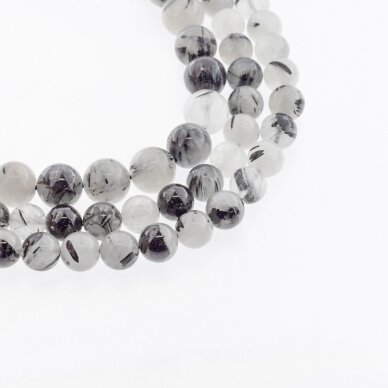 Tourmalinated Quartz, Natural, AB Grade, Round Bead, White-Black, 37-39 cm/strand, 4, 6, 8, 10, 12 mm