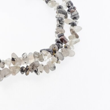 Tourmalinated Quartz, Natural, B Grade, Chip Bead, White-Black, 80-83 cm/strand, about 5-8 mm