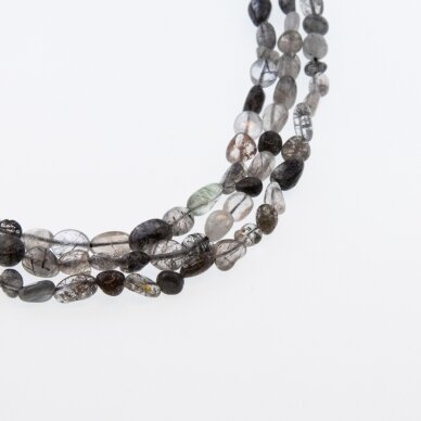 Tourmalinated Quartz, Natural, B Grade, Pebble Bead, White-Black, 37-39 cm/strand, about 5x6-7x10, 8x10-10x12 mm