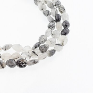 Tourmalinated Quartz, Natural, B Grade, Pebble Bead, White-Black, 37-39 cm/strand, about 5x6-7x10, 8x10-10x12 mm