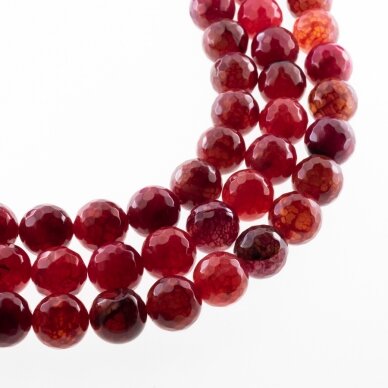 Fire Crackle Agate, Natural, Dyed, Faceted Round Bead, Wine Red, 37-39 cm/strand, 14 mm