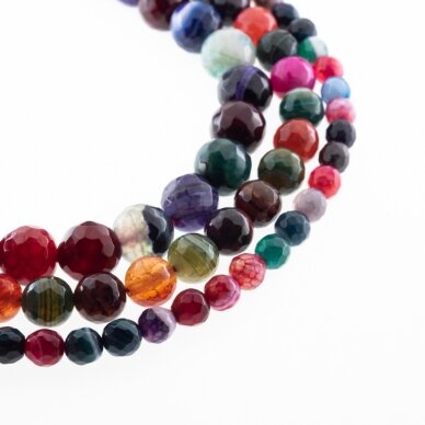 Fire Crackle Agate, Natural, Dyed, Faceted Round Bead, Dark Mixed Colors, 37-39 cm/strand, 4, 6, 8, 10, 12 mm