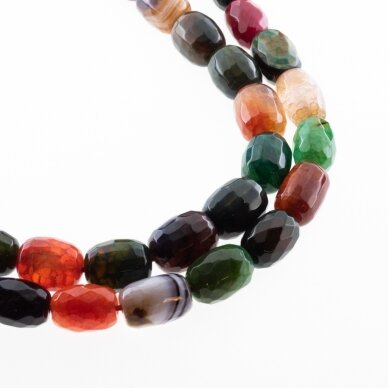 Fire Crackle Agate, Natural, Dyed, Faceted Barrel Bead, Mixed Colors, 37-39 cm/strand, 10x14 mm