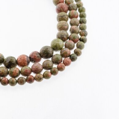 Unakite, Natural, B Grade, Faceted Round Bead, Green-Terracotta, 37-39 cm/strand, 4, 6, 8, 10, 12 mm