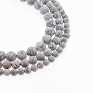 Map Jasper/Black Lace Marble, Natural, Matte Round Bead, Grey, 37-39 cm/strand, 4, 6, 8, 10, 12 mm